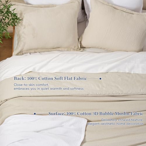 David's Home Cotton Muslin Comforter Set King Size, Soft Lightweight Breathable Cozy Skin-Friendly, 3PCS Linen Like Gauze Bedding with Pillow Shams, Aesthetics Home Decor & Giftable, Natural David's Home