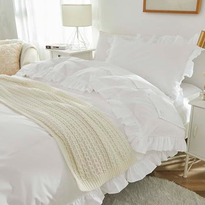 Brandream Kid's Duvet Cover Twin/Twin XL Size,100% Organic Cotton 2pcs Girl Bedding Duvet Cover Set, Ruffled Fringe Solid Color Soft Breathable with Zipper Closure & Corner Ties(White)