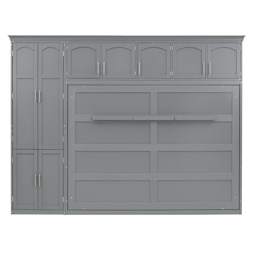 Merax Queen Size Murphy Bed with Cabinets, Gray Merax