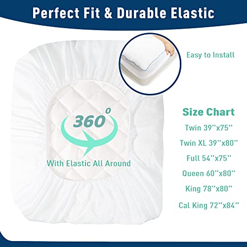 HOMTEC King Mattress Pad Cotton Mattress Pad Cover Quilted Mattress Cover 18-22" Deep Pocket Mattress Protector King Size Thin Down Alternative Filling Noiseless & Breathable HOMTEC