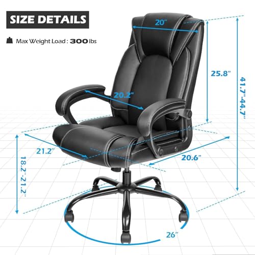 OUTFINE Office Chair Executive Office Chair Desk Chair Computer Chair with 5-Year hydrolysis-Resistant Leather Spring Cushion Ergonomic Support Tilting Function Upholstered in Bonded Leather Black OUTFINE