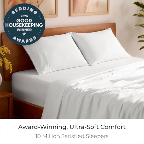 Mellanni Full Sheets Set - 4 PC Iconic Collection Bedding - Hotel Luxury, Extra Soft, Cooling Bed Sheets - Wrinkle, Fade, Stain Resistant (Full, White) Mellanni