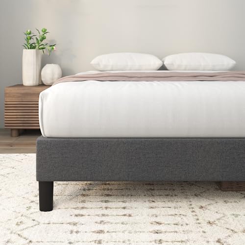 Zinus Curtis Upholstered Platform Bed Frame, Mattress Foundation, Wood Slat Support, No Box Spring Needed, Eco Friendly WonderBox (TM) Packaging, Dark Grey, Queen Zinus