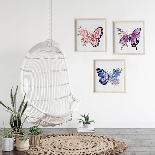 LB Butterfly Embroidery Kit for Beginners Adults, 3 Sets Hand Embroidery Starter Kit with Flower Pattern and Instructions Stamped Cross Stitch Kits Include Embroidery Hoop Needles Threads Scissors