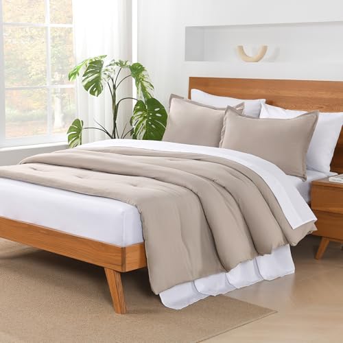 Andency King Size Comforter Set - 7 Pieces Bed in a Bag King Bedding Comforter Sets Oatmeal, Winter Solid Soft Lightweight Comforter with Fitted Sheets, Flat Sheets, Pillowcases & Shams Andency