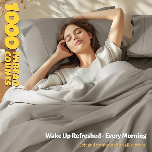 Shilucheng 100% Egyptian Cotton King Size Sheets Set - 1000 Thread Count,Luxury Cotton Bed Sheets,Breathable & Cooling Bedding and Pillow Cases, 16 Inch Deep Pocket - 4 Piece (Taupe, King) Shilucheng