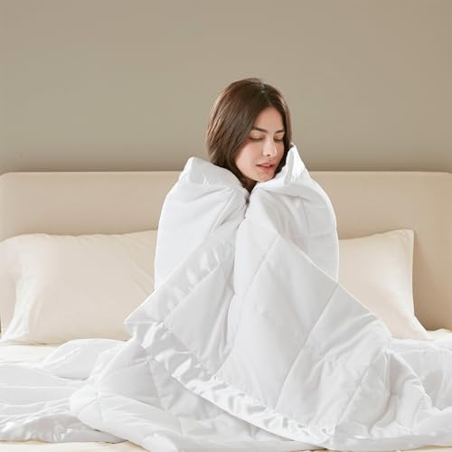 Madison Park Windom Down Alternative Blanket, Premium 3M Scotchgard Moisture Wicking Treatment, Lightweight and Soft Bed Cover For All Season, Satin Trim, White Full/Queen Madison Park