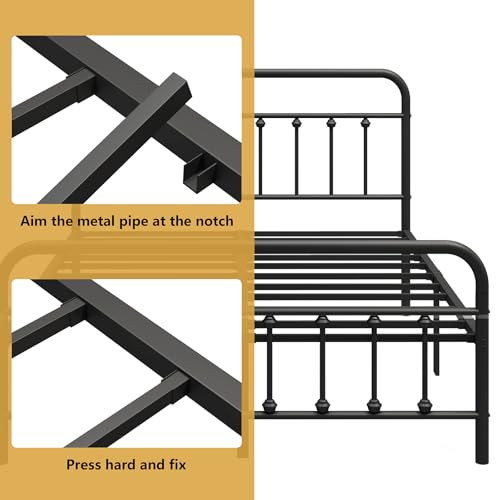 Vengarus Metal Bed Frame,Queen Size Bed Frame with Headboard,Structurally Stable, Heavy Duty Steel Slat Supported,Under Bed Storage,No Box Spring Needed,14 Inch,Black Vengarus