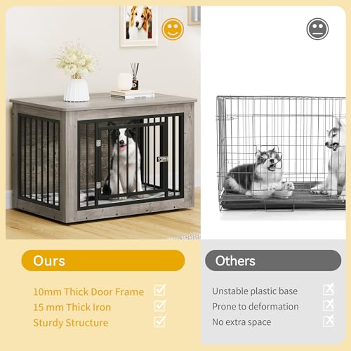 DWVO Dog Crate Furniture, 38 Inch Dog Kennel Indoor Furniture End Table for Dogs, Farmhouse Decorative Wooden Cage, Chew-Resistant, Grey DWVO