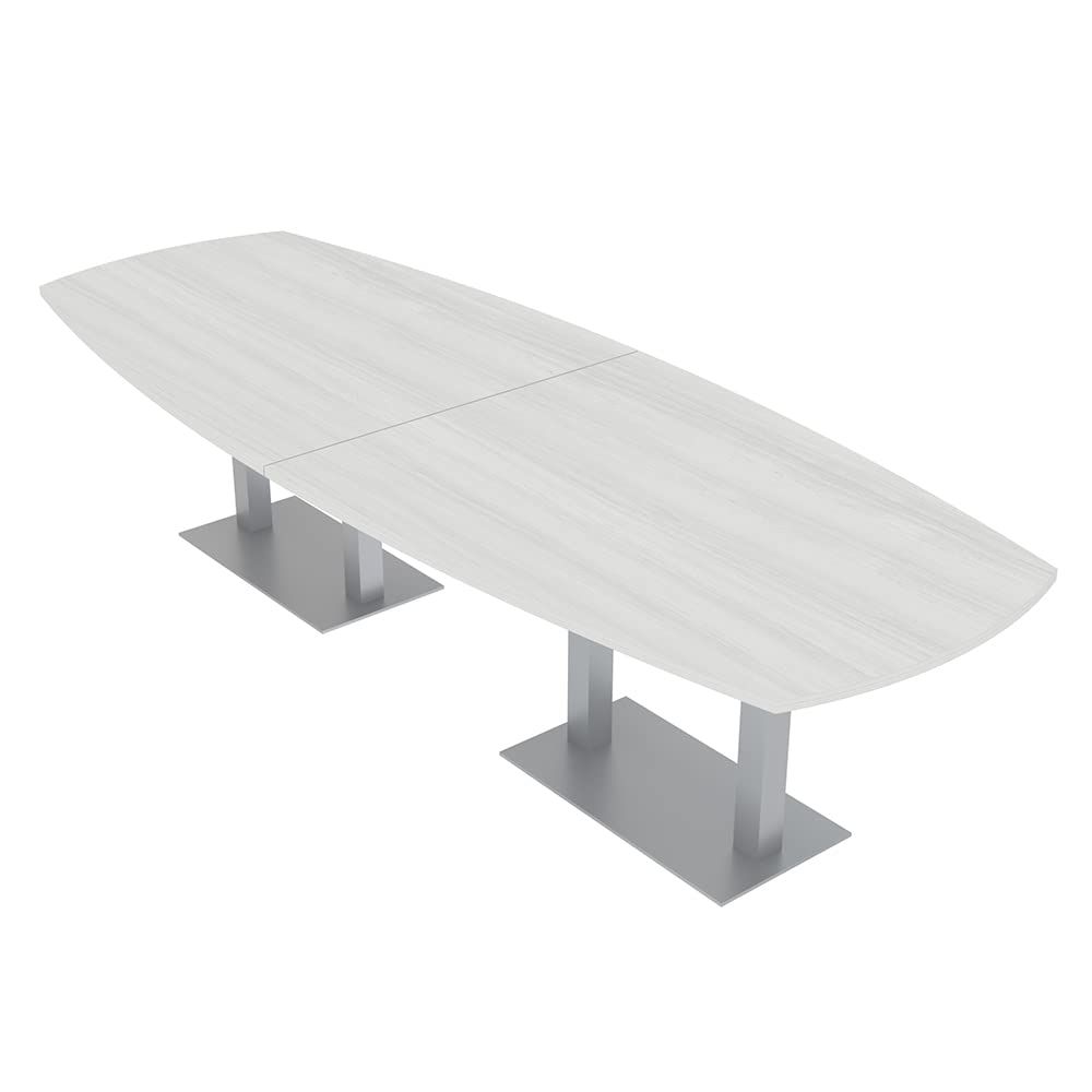 SKUTCHI DESIGNS INC. 12 Person Modular Conference Table with Metal Bases | Arc Boat | Harmony Series | 12' Table | White Cypress SKUTCHI DESIGNS INC.