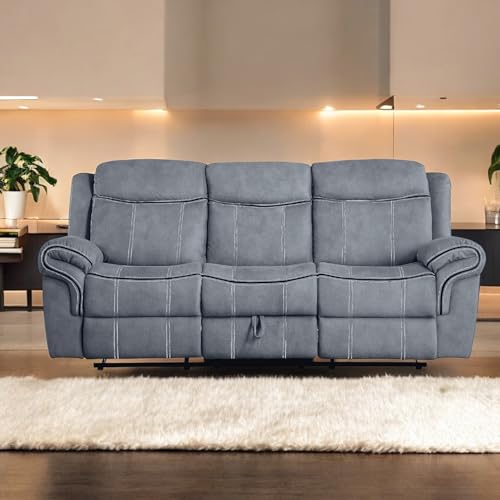 Gray Velvet Recliner with & Table - 3 Seat, and Relaxing, Stable, Stylish Tuft Workmanship, Soothing Two Tone Port Table, Soft Fluffy, Strong Wood Metal Frame, Classy Tufting, Comfy MOOSH