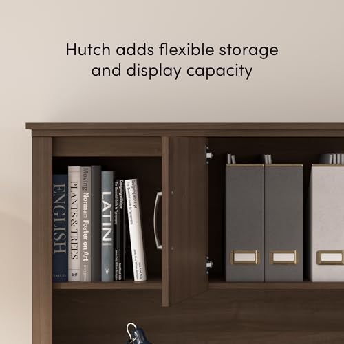 Bestar Logan 66W U-Shaped Desk with Hutch, Lateral File Cabinet, and Bookcase in Antigua Bestar