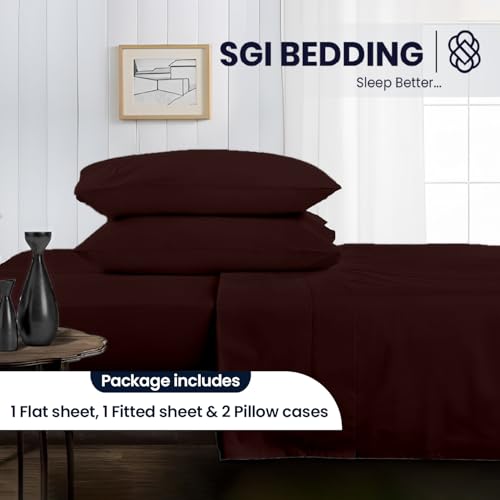 SGI bedding 600 Thread Count 4 Piece 100% Egyptian Cotton Queen Size Sheets Set, 15" Deep Pocket Sheet Set, Premium, Breathable, Soft and Hotel-Quality Luxury Sheets - Chocolate SGI bedding
