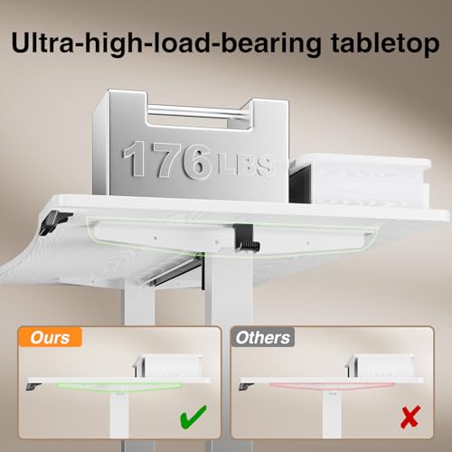 Veken 47.2"×27.6" Home Office Standing Desk with Monitor Riser, Adjustable Computer Desk with Drawers, Ergonomic Desk for Work, Study, Gaming, Crafting, White Veken