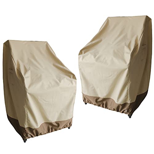 Vanteriam Outdoor High Back Chair Cover, Heavy Duty Waterproof Patio Swivel Chair Covers - Fade Resistant Patio Standard Dining Chair Cover 2 Pack - 26W x 28D x 37.5H inch Beige & Brown Vanteriam