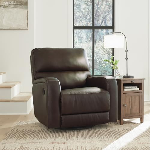 Signature Design by Ashley Emberla Contemporary Leather Match Manual Swivel Glider Rocker Recliner, Dark Brown Signature Design by Ashley