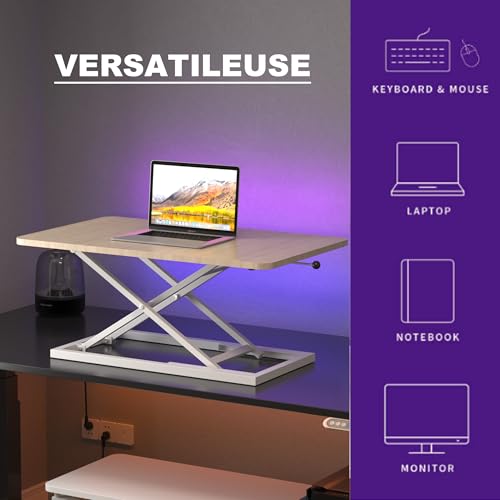 Decoholic Light Wood Small Single 24 inch Scissors Lift Keyboard and Mouse Riser ,Height Adjustable Standing Desk Converter,for Ergonomic Sit Stand Workstations (24 inch NW) Decoholic