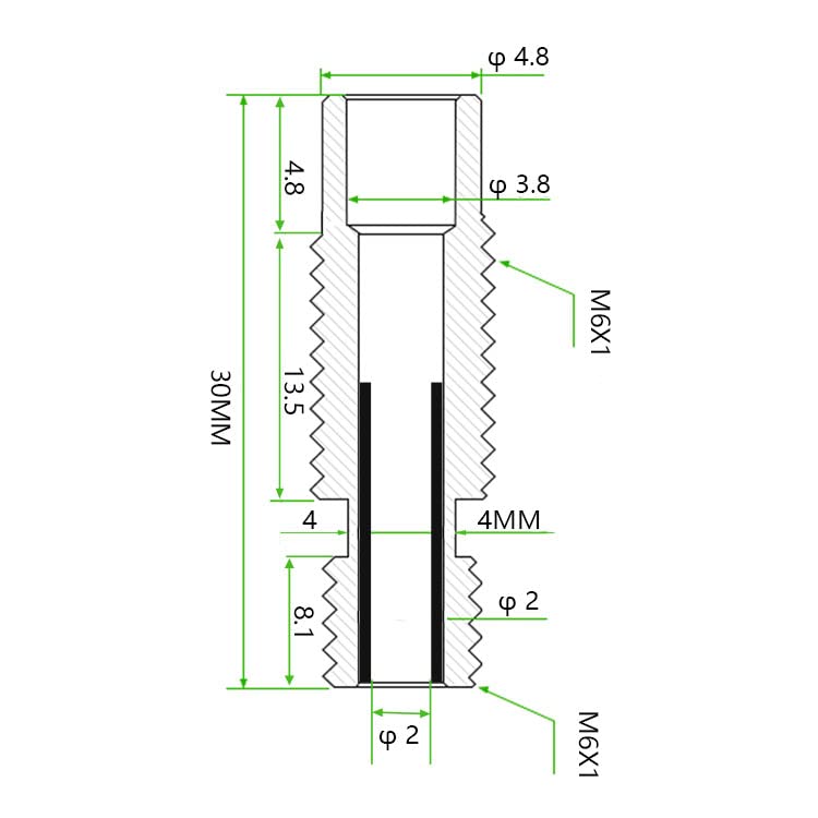 2PCS KP3S Titan Extruder Hotend Throat Stainless Steel M6 Thread 6 * 30mm for 1.75mm Filament 3D Printer Parts POJECITY