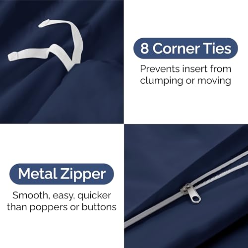 Navy Blue Duvet Cover Queen Size - Extra Soft Queen Size Duvet Cover - Lightweight, Comfy & Breathable - Easy Care & Fade Free with Zipper Closures and Ties - 90" x 90" Inches - Comforter Not Included CGK Unlimited