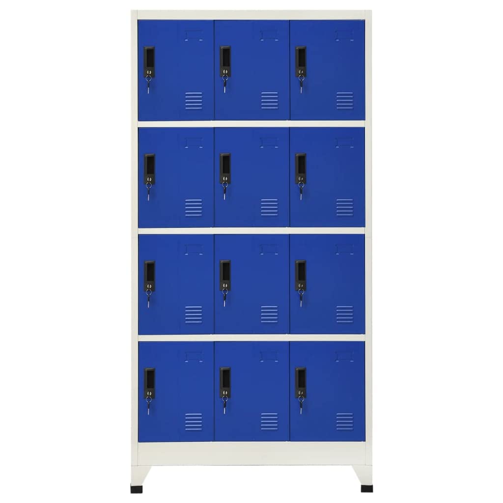 GOLINPEILO Metal Locker Storage Cabinet with 12 Lockable Door, Gray and Blue Steel Locker Storage Organizer for School Office Gym Home Employees Staff Sundries Room 35.4"x17.7"x70.9" GOLINPEILO