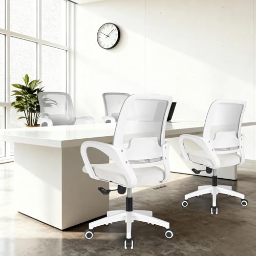 NEO Chair Office Desk Ergonomic Mesh Computer Chair with Lumbar Support Adjustable Height Swivel Rolling Wheels Comfy Mid Back Task Chair for Home Bedroom Vanity Study (Ivory) NEO CHAIR