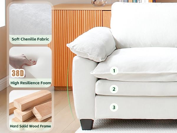 mestyl Comfy Sectional Couch with 2 Ottoman, U Shaped 4 Deep Seat Fluffy Cloud Sofa, 157" Modern Modular Soft Couches Set for Living Room, Chenille, Beige White, MT001 mestyl