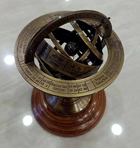 5" Nautical Brass Armillary Sphere World Globe Rosewood Base Table Decor Gift Nautical Replica Hub