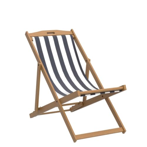 Safavieh PAT7040A-SET2 Outdoor Collection Loren Teak, White Foldable Sling Adirondack Chair, Natural/Navy Stripe Safavieh