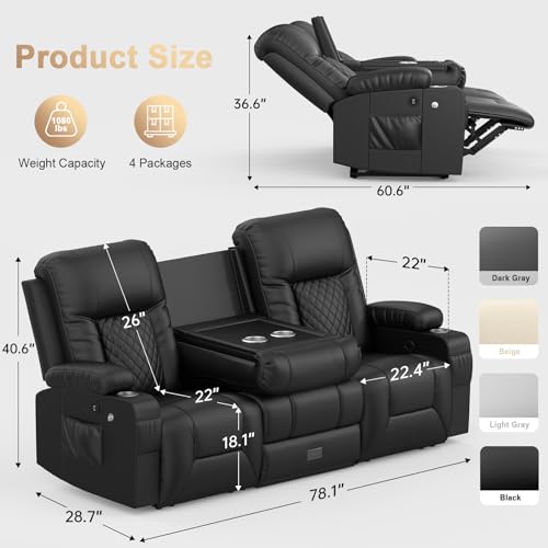 DG PEAFOWL Loveseat Recliner Sofa with Flip Backrest Design, 3 Seat Reclining Couch with Drawer, Pocket, USB Ports & Phone Holders, Wall Hugger RV Sofa Recliner Couch for Home Theater Seating