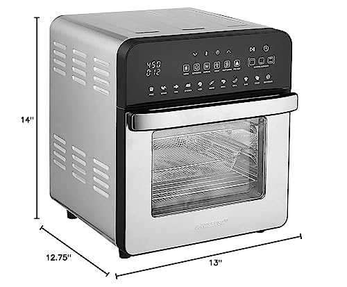 GoWISE USA 14.7-Quart Air Fryer Grill with Dual Heating Elements & Oven with Rotisserie, Dehydrator, Preheat and Broil Functions + 11 Accessories with 2 Recipe Books (Stainless Steel/Black), Ultimate GoWISE USA