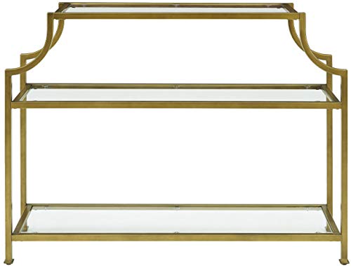 Crosley Furniture Aimee Sofa Console Table with Storage Shelves for Hall, Entryway, or Living Room, Gold and Glass Crosley Furniture