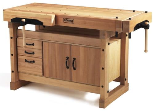Sjobergs Elite 1500 Beech Woodworking Workbench with Dual Vises, Dog Holes & Modular Accessories – Professional European Shop Bench SJO-66703K (Elite 1500 Workbench + Cabinet SM03) Sjobergs