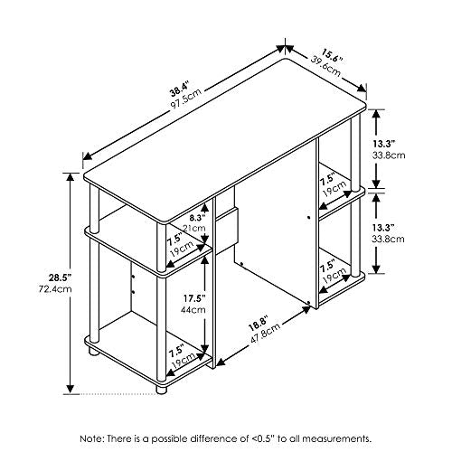Furinno JAYA Desk, 38.4" Wide Gaming Desk, Computer Study Desk, Office Desk with Side Shelves, Open Storage, for Home Office, Bedroom, Dorm, Study Room, Espresso Furinno