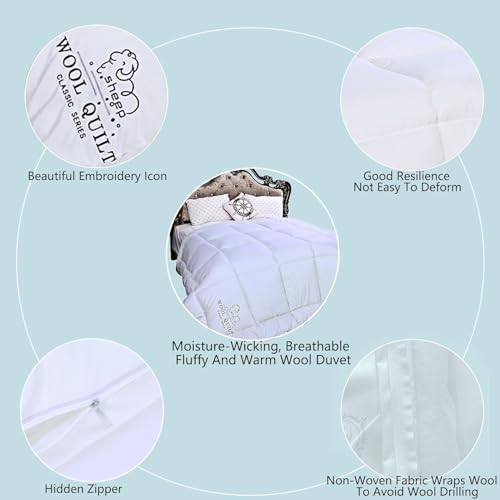 Woolous Australian Wool Comforter – 100% Natural Wool Quilt & Duvet Insert – Ultra Soft Cotton Cover, Lightweight Comforter for All Season Twin Size (86x70 inches) Woolous