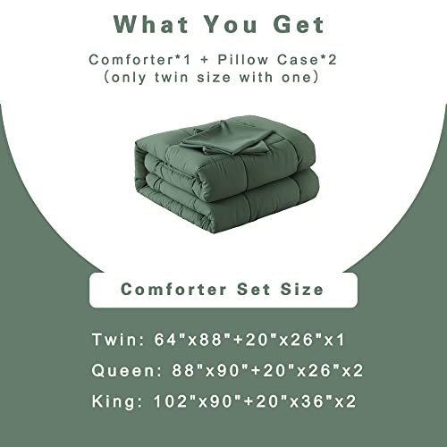 DOWNCOOL Full Size Comforter Sets -All Season Bedding Comforters Sets with 2 Pillow Cases -3 Pieces Bed Set Down Alternative Comforter Set -Sage Green Bedding Sets Full(82"x86") DOWNCOOL