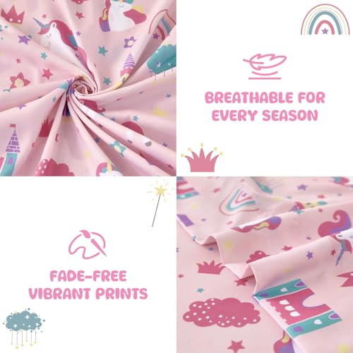 MICORAL Queen Sheets Set Kids, Unicorn Sheets for Boys Girls & Teens, 4 Piece Soft Printed Microfiber Bed Sheets, Deep Pocket Cozy Cute Toddler Bedding Set MICORAL