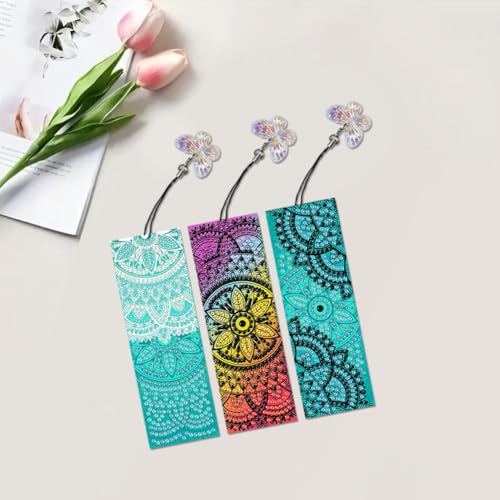 SULUNMO Diamond Art Bookmarks Kits for Adults,DIY Small Diamond Painting Bookmark, 5D Diamonds Dot Craft Making for Book Lovers(3Pcs Kaleidoscope-7) Sulunmo