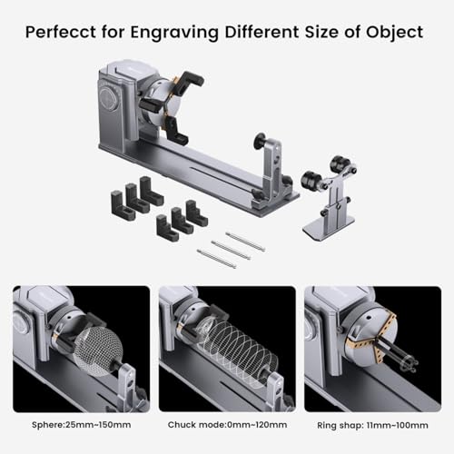 Algolaser 4 in 1 Laser Rotary Roller - Y-axis Rotary Chuck for Laser Engraver,180° Adjustable Jaw Chuck Rotary for Engraving Tumblers, Bottles & Cylindrical Objects Suitable for DIY KIT MK2/Alpha MK2 AlgoLaser