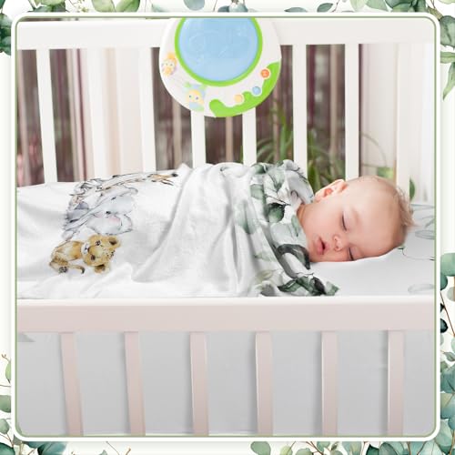 HunnmingRe Baby Safari Animals Crib Bedding Set 3 Pcs Crib Set Baby Blanket, Fitted Sheet, Pillowcase Soft Flannel Nursery Bedding for Standard Infant Bed and Toddler Mattress Newborns Gifts HunnmingRe