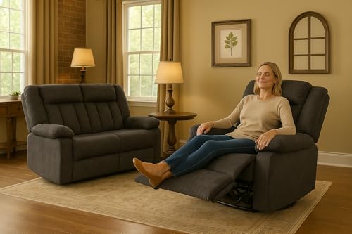 LUCKLIFE Recliner Sofa Set with Manual Recliners,Living Room Furniture Set with Reclining Couch,Loveseat and Armchair,Breathable Fabric Upholstery,Thick Cushions and Ergonomic Design,Dark Gray (2+1) LUCKLIFE