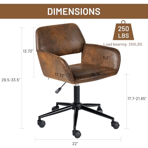 FurnitureR Office Chair, Upholstered Suede Mid Back Swivel Computer Desk Chair with Rolling Wheels, Adjustable Task Chair for Home, Bedroom, Make-up, Studying, Small Spaces - Brown FurnitureR