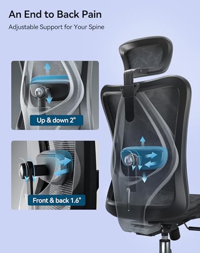 SIHOO M57 Ergonomic Mesh Office Chair, High Back Home Desk Chair with 3D Armrests, Lumbar Support and Adjustable Headrest, Comfortable Computer Chair, Big & Tall Office Chair Hold 330 LBS-Black SIHOO