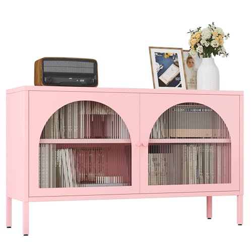 Fumedo Metal Storage Cabinet with Doors and Shelves,2 Door TV Stand,Accent Cabinet,Metal Locker&Sideboard Buffet Cabinet&Bookshelf&Cupboard for Home,Office,Living Room Fumedo