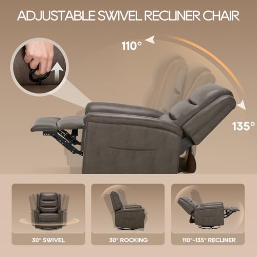 COLAMY Oversized Leather Recliner Chair, 360°Swivel Rocking Manual Recliner with Thick Cushioned Padding Backrest and Wide Seat - Lightbrown COLAMY