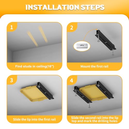 WALMANN Overhead Tote Storage Rail System, Garage Ceiling Bin Storage Rack Heavy Duty Adjustable Tote Slide Garage Storage System(for 3 Bins, Bins are not included) WALMANN