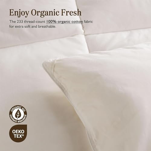 BPC Lightweight Organic Feather Down Comforter King Size, Hotel-Luxury Fluffy Duvet Insert with Cotton Cover and Puffy Feather Down Filling, for Summer/Hot Sleepers, Ivory White, 106x90 Inches BPC