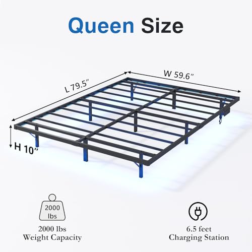 HAVONIZD Queen Floating Bed Frame with LED Lights and Charging Station - 10 inch Platform Bed Frame No Box Spring Needed, Easy Assembly HAVONIZD