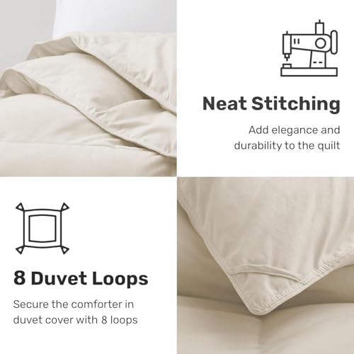 UNIKOME Goose Feather Down Fiber Comforter Queen Size, All Season Duvet Insert with Soft Downproof Cover, Cloud-Like Fluffiness Bed Comforters with Corner Tabs (Full/Queen, Cream, 88"X88") UNIKOME