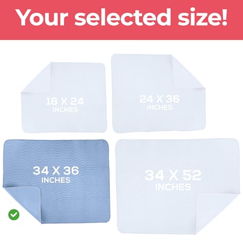 Utopia Bedding Washable Underpads 34" x 36" (Pack of 4), Waterproof Reusable Heavy Absorbency Incontinence Bed Pads for Adults, Kids, Elderly and Pets, Bedwetting Pads for Sofa and Couch (Blue) Utopia Bedding