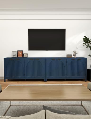 SAHISTCT 58" Modern Fluted Sideboard Buffet Cabinet with Storage, Modern Credenza with Arched Doors, Coffee Bar Table, Wood Media TV Console Table Credenza for Living Room Hallway Entryway (Blue) SAHISTCT